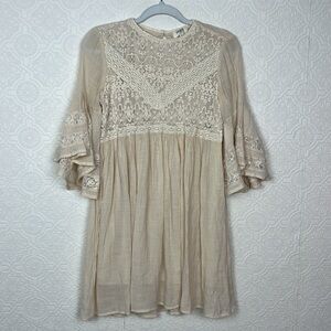 Umgee Cream Lace Delicate Feminine Dress Belle Sleeves Peasant Long Sleeve